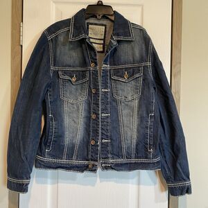 Request Y2K Denim Jacket Mens Small Grunge Rocker Streetwear Retro Preppy Cosy
